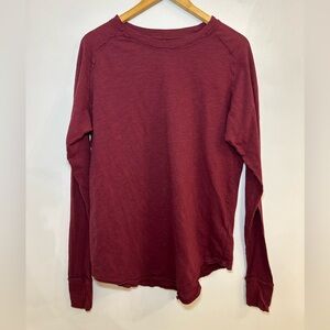 We The Free Small Maroon Oversized Long Sleeve Raw Hem Cotton Top